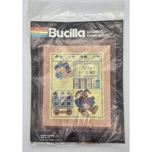 Bucilla Counted Cross Stitch Kit 49905 Vintage Bunny Sampler Birth Announcement